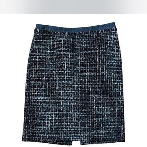 Trina Turk Black and Blue Tweed Pencil Skirt